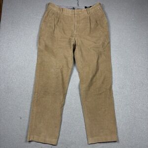 Lands End Traditional Fit Corduroy Pants Mens 34x32 Beige Brown Pleated